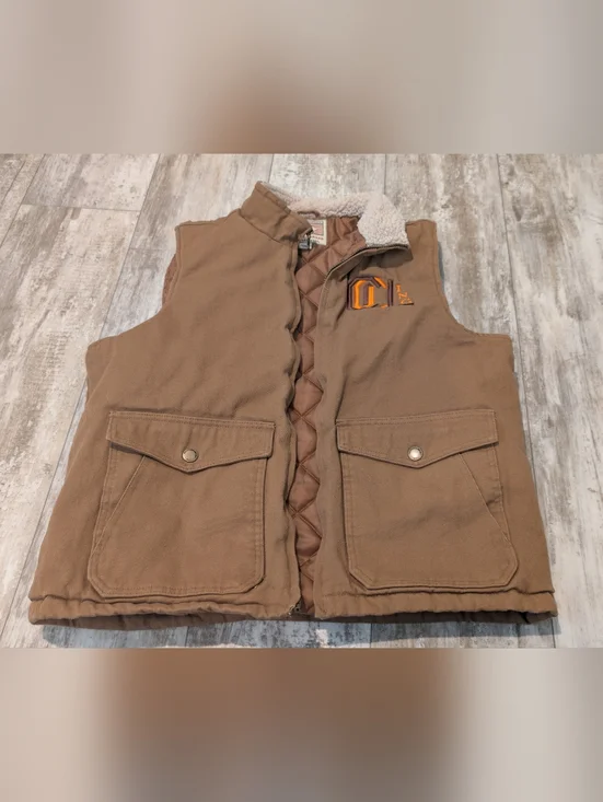 Weatherproof Quilted Vest with Sherpa Collar in Tan and Cream Size L - Picture 4 of 14